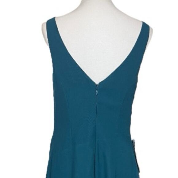 Azazie Kori New Bridesmaid Dress V-neck Chiffon Gown Peakcock Teal Women Size 6 - Picture 10 of 16